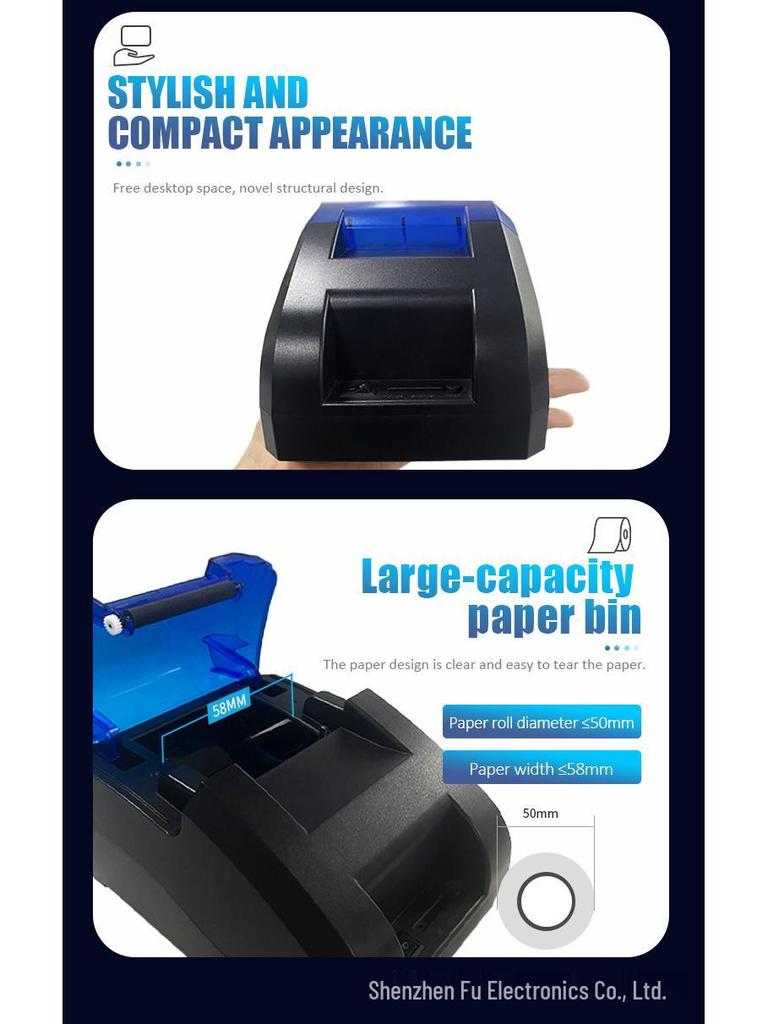 USB/Bluetooth 58mm Thermal Receipt Printer for Portuguese and Spanish Cash Registers