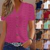 Summer New Women's Fashion Casual Solid Color Button V-Neck Short Sleeve T-Shirt