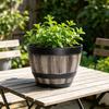 Flowerpot with Built-In Drainage System Rustic Barrel Style Decorative Garden Planter