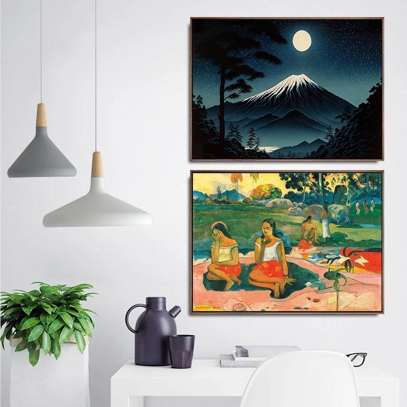 Vintage Japanische Porträt- und Landschaftsposter Geisha Samurai Tempel Narzissen Leinwandmalerei Wandkunst Bild Heimdekor