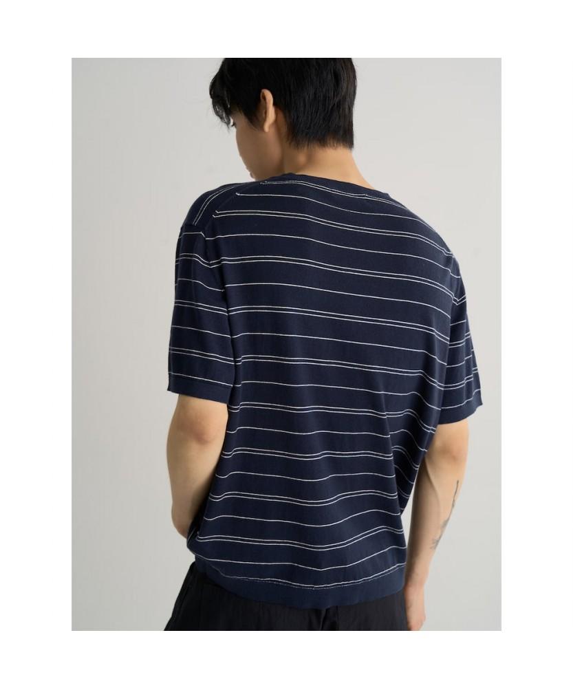 8SECONDS Striped Round Knit Pullover Navy