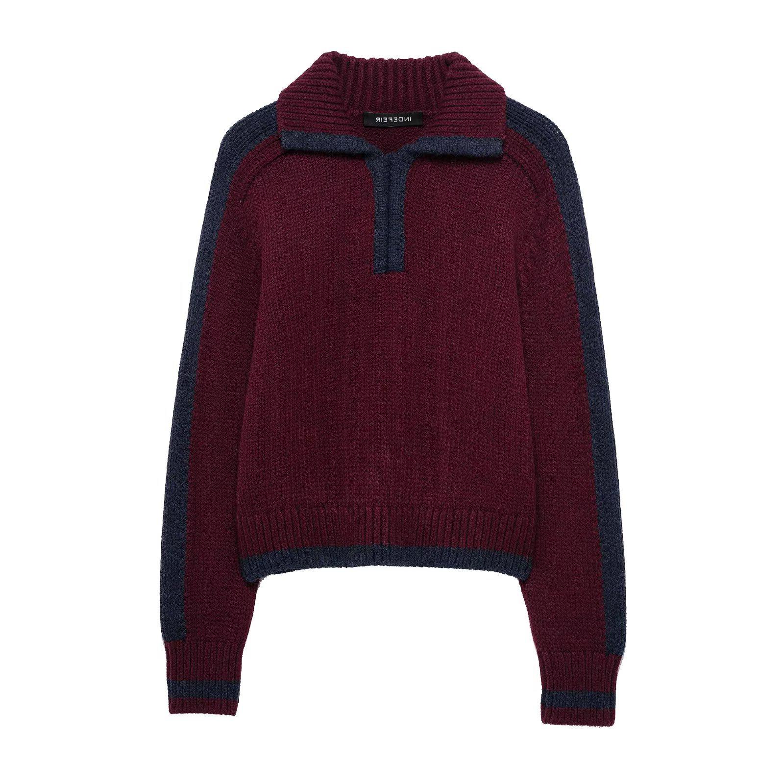 

TAOP&ZA Spring/Summer Women s Knitted Sweater with Turn-Down Collar Small