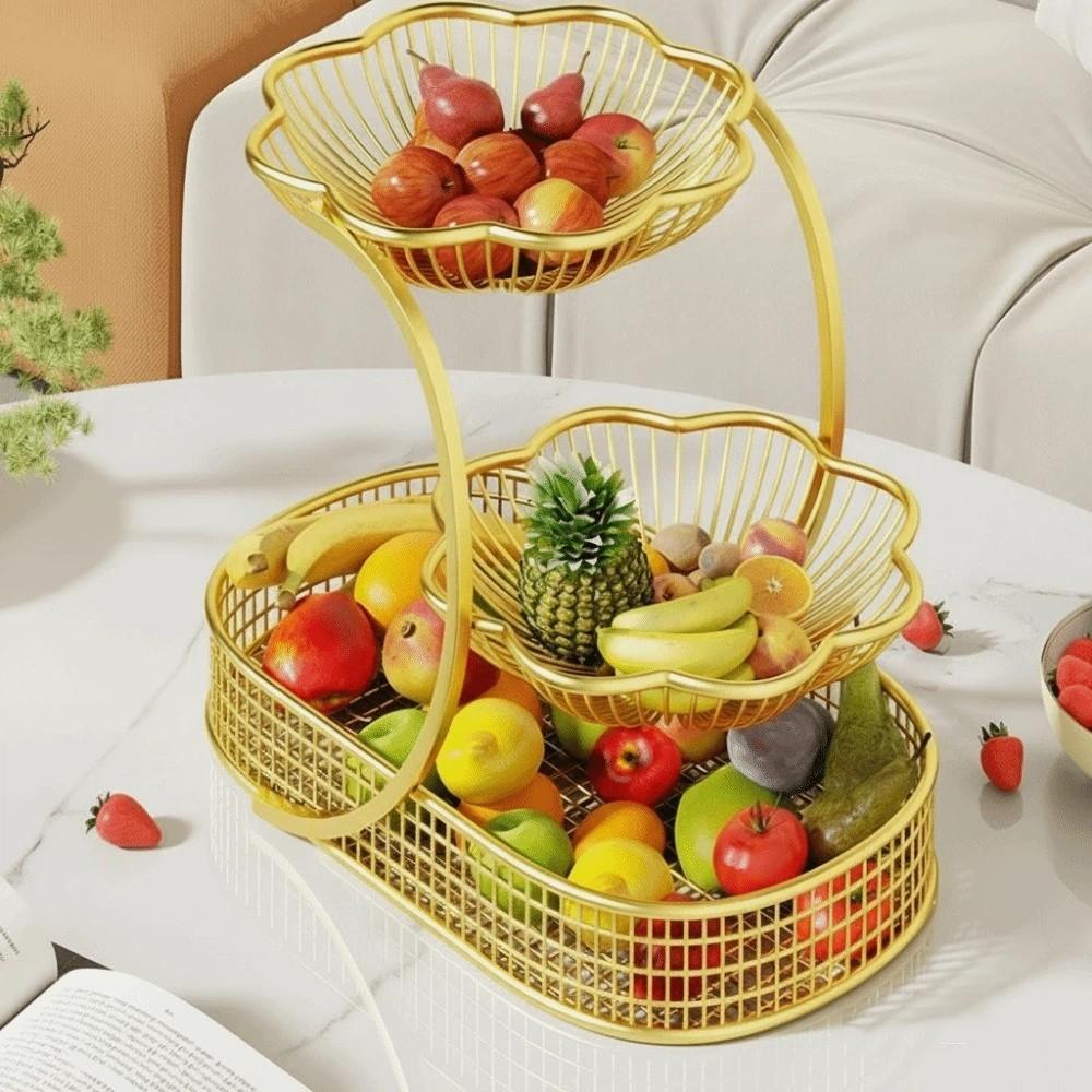 Metal Tiered Fruit Basket Hollow-Out Snack Display Rack Fruit Basket  Home Office Use