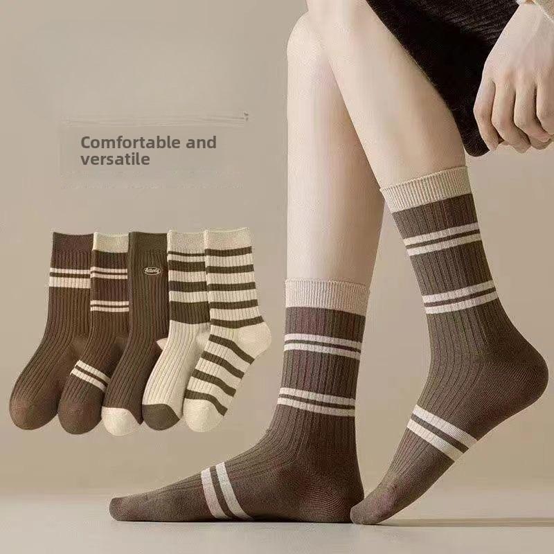 Children's Fall and Winter Style Mid-length Socks, Pile Socks, Black and White Striped Long Socks, Anti-odor and Sweat-absorbing Socks