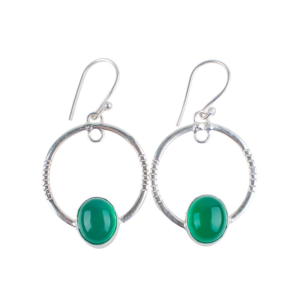Green Onyx Cab Gemstone 925 Sterling Silver Handcrafted Jewelry Earrings 1.37" EE-67-36