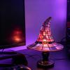 Decorative Desk Lamp Handcrafted Stained Glass Witch Hat Lamp, USB Powered Gothic Wizard Night Light, Retro Resin Accent with Purple Amber Mosaic,