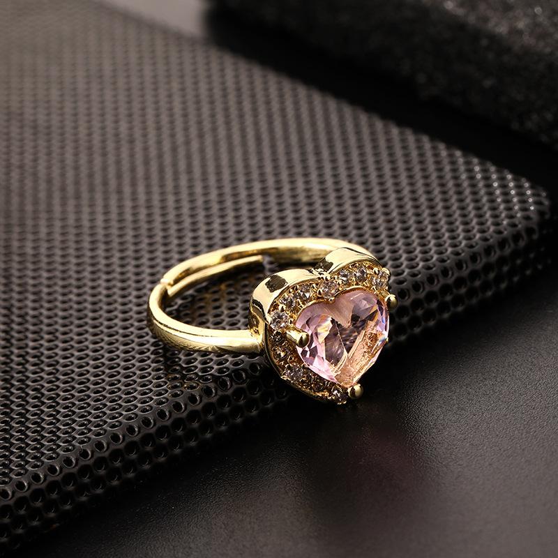 Exquisite Light Luxury Heart Ring Inlaid Color Zircon Popular Ins Style Fashion Finger Ring Jewelry Gift For Girls