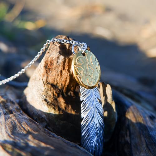 July Hawaiian Jewelry Necklace, Men's and Women's Stainless Steel Necklace with Feather, Scroll, and Wave Design, Hypoallergenic, Surgical Stainless S