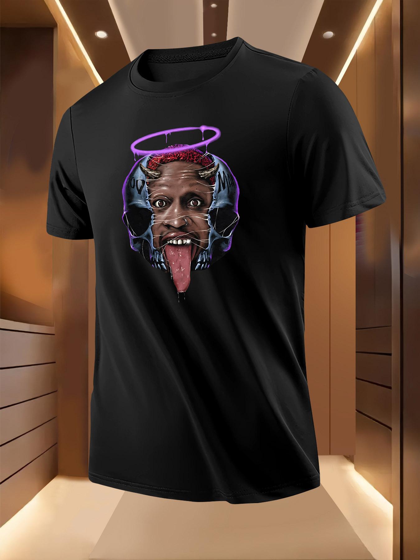 Purple Horn Skull Print Pattern Tshirt L
