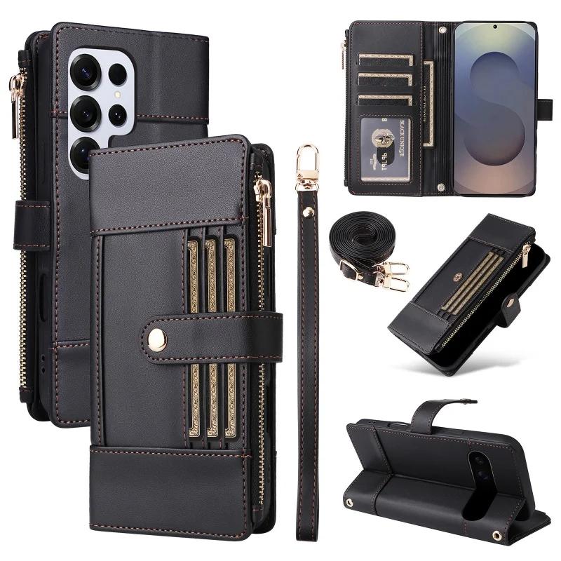 Crossbody Leather Case For Samsung Galaxy S25 Edge S24 Ultra S23 FE S22 S21 Plus A56 A36 A16 A26 A55 A35 A15 Wallet Phone Cover