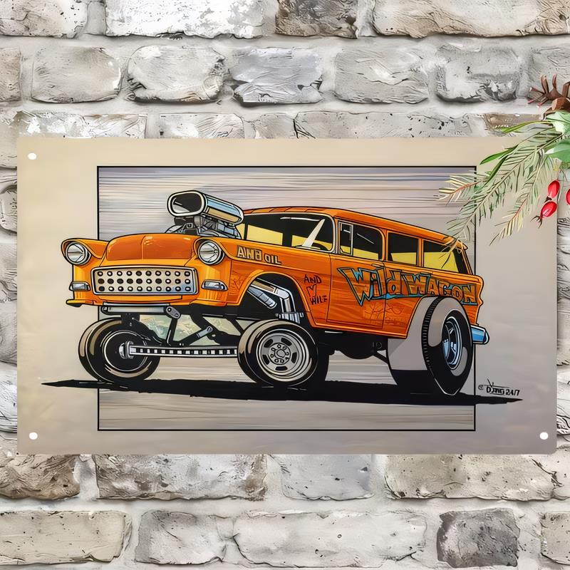 Vintage Wild Wagon Tin Sign Orange Classic Truck Garage Wall Decor Retro Metal Sign for Man Cave Bar Home Office Industrial A