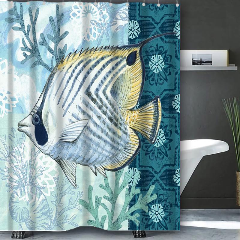 Crab Turtle Fishes Pattern Bathing Curtain  Bathroom Shower Curtain Waterproof With 12 Hooks Home Deco Free Ship