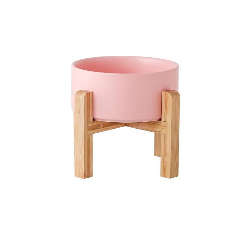 

Pink Ceramic Noodle & Salad Bowl with Wooden Stand