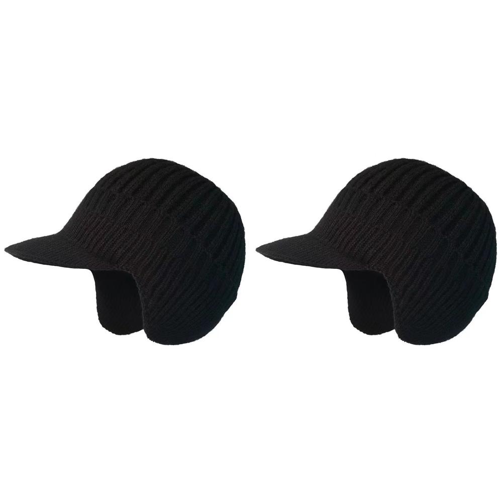 

Зимняя шапка-бини с козырьком и ушками, теплая вязаная шапка с флисовой подкладкой для мужчин (черный)