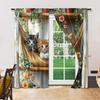 Versatile Polyester Transparent Curtains Home Decoration Fun Animal Cat Use Bedrooms Living Rooms Curtain Set Of 2 Made Washable Room Ready