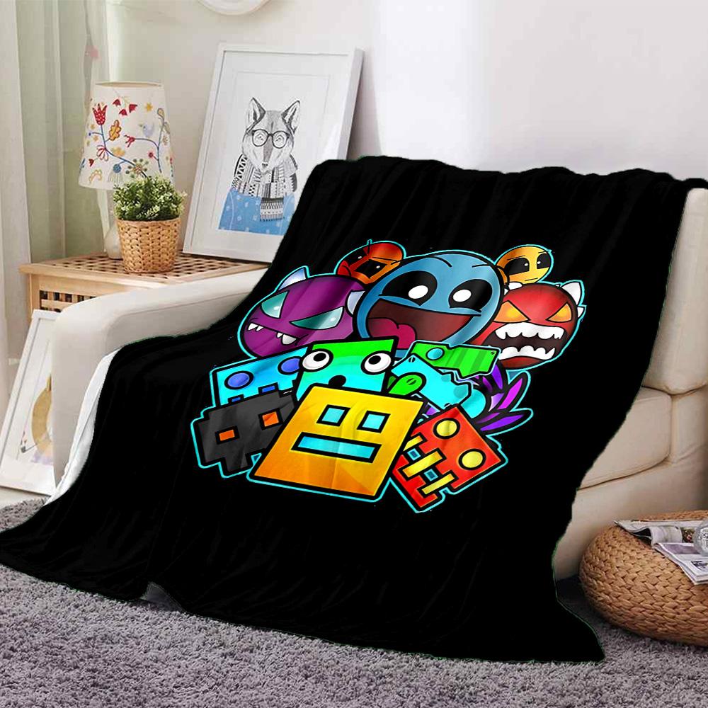 1pc Geometry Dash Adventure flannel Blanket for Super Soft Cute Comfort Blanket for Travel Bedding Couch Sofa Blanket Y73027