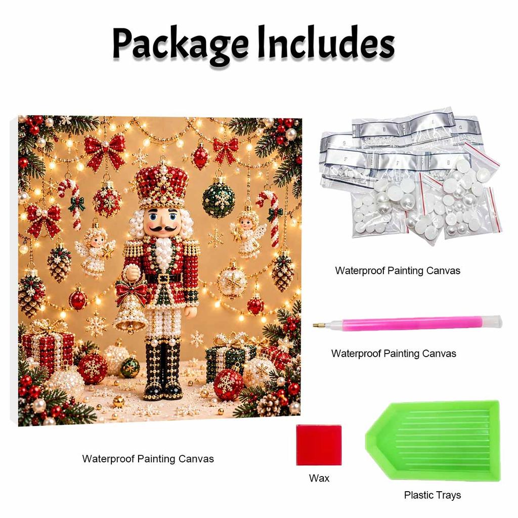 DIY Framed Pearl Painting Kit with Nutcracker Christmas Decor 5D Sparkling Bead Art Canvas Ready to Display Home Decor Gift Idea Elegant Festive Set