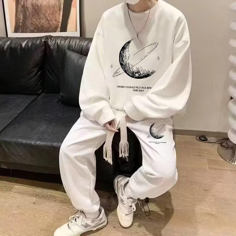 Harajuku Trendy Sporty Casual Men's Set: Fashionable Creative Loose Hoodie & Pants Two-Piece