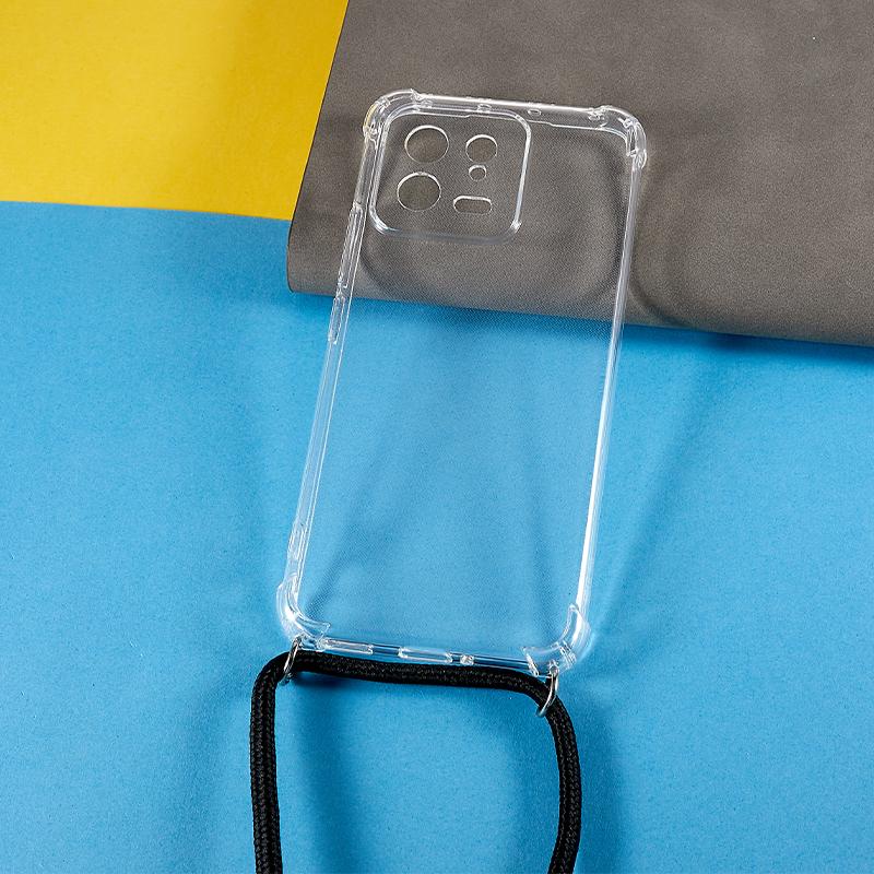 

For Xiaomi 13 5G Reinforced Corners TPU Case Full Camera Lens Protection Phone Cover with Lanyard A
