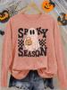Women's Spooky Season Long Sleeve T-Shirt - Cute Ghost with Pumpkin Lantern Print, Soft Casual Tee for Halloween, Funny Gift, Lounge,