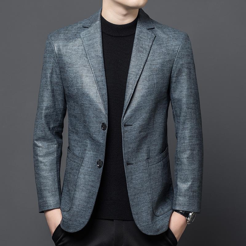 

Весенняя и осенняя куртка из натуральной кожи, мужская куртка из коровьей кожи первого слоя, напечатанная деловая повседневная мужская костюмная куртка для людей среднего возраста 195