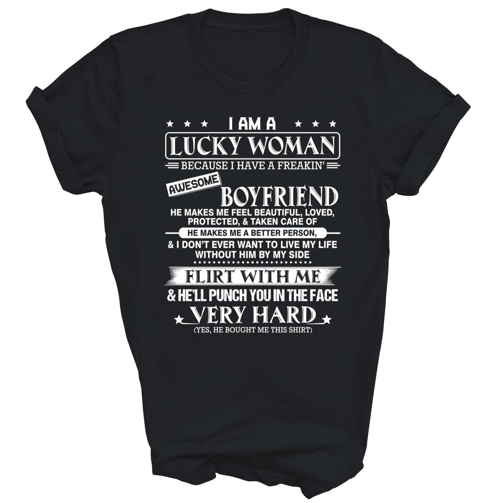 I Am Lucky Woman I Have Awesome Boyfriend Shirt Gift Unisex T-Shirt L