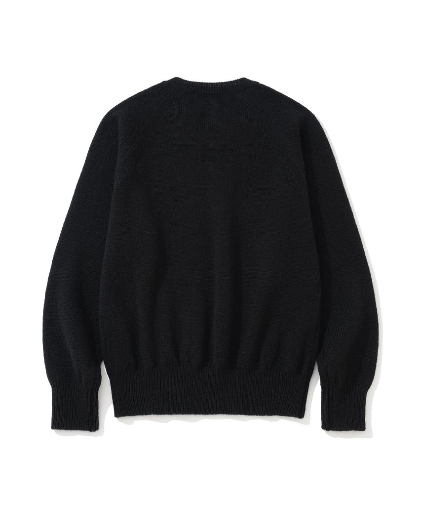 KNITTED Shaggy Dog 100% Wool V-Neck Knit Black