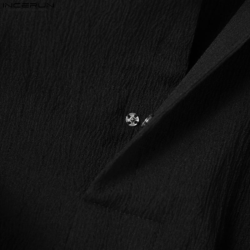 INCERUN Bărbați de primăvară culoare uni cu mâneci lungi cămăși Topuri