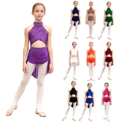 Kinder Mädchen Modern Lyrical Dance Kleid Ballett Eiskunstlauf Gymnastik Trikot Bodysuit Kostüm Strappy Back Latin Jazz Kleid