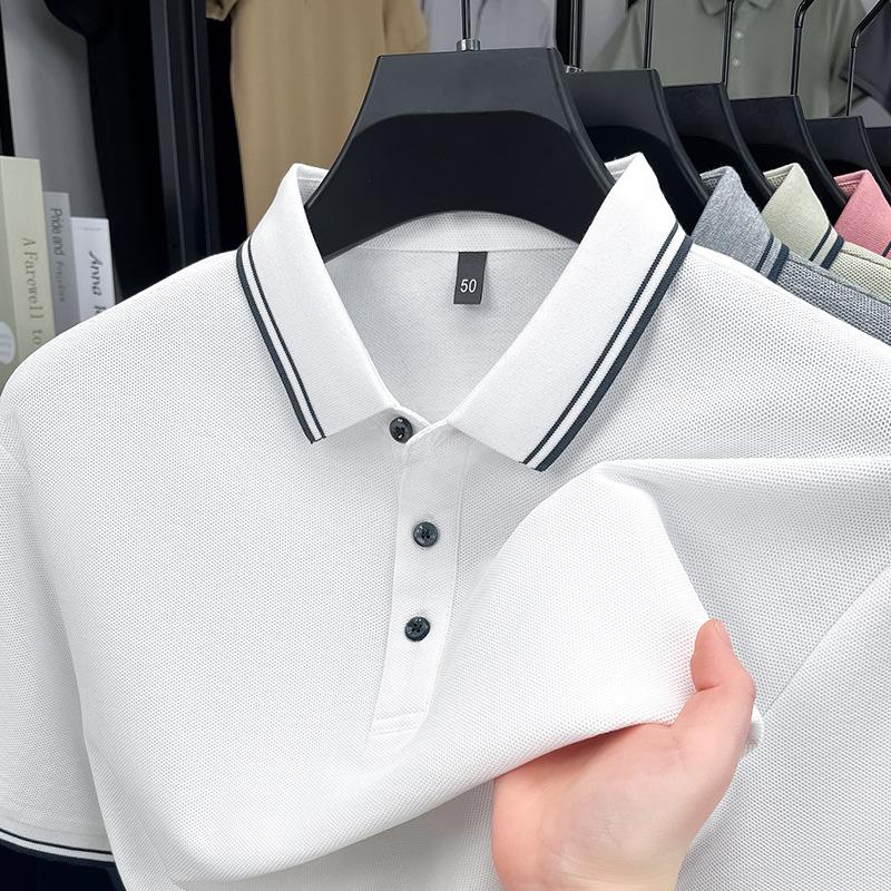 Fable Zomer Heren Poloshirt Revers Korte Mouw High-end Puur Katoen High-end Zakelijk Splicing Papa Outfit 2XL wit