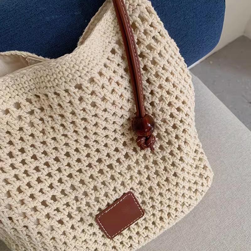Newest Minimalist Summer Beach Woven Handles Tote Bag For Women Large Capacity Handmade Travel  Shoulder Crossbody Bag CLE