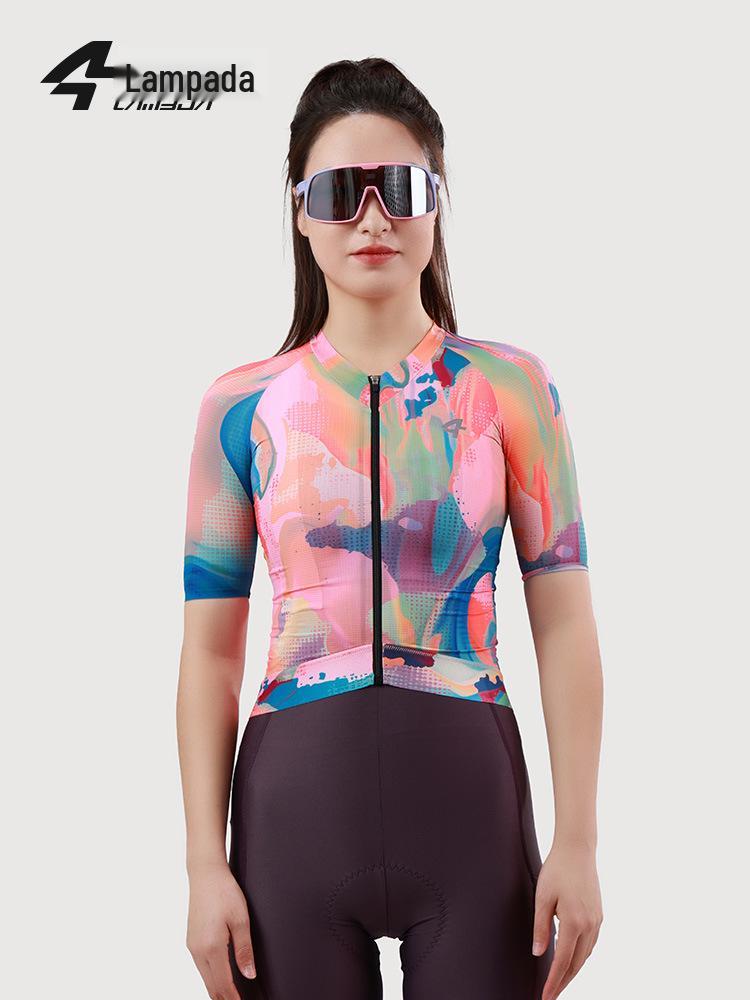 

Новая женская велосипедная майка с коротким рукавом Lampada - Весна/Лето, Влагоотводящая, Антибактериальная, для шоссейного и горного велоспорта, Цвет мечты Large