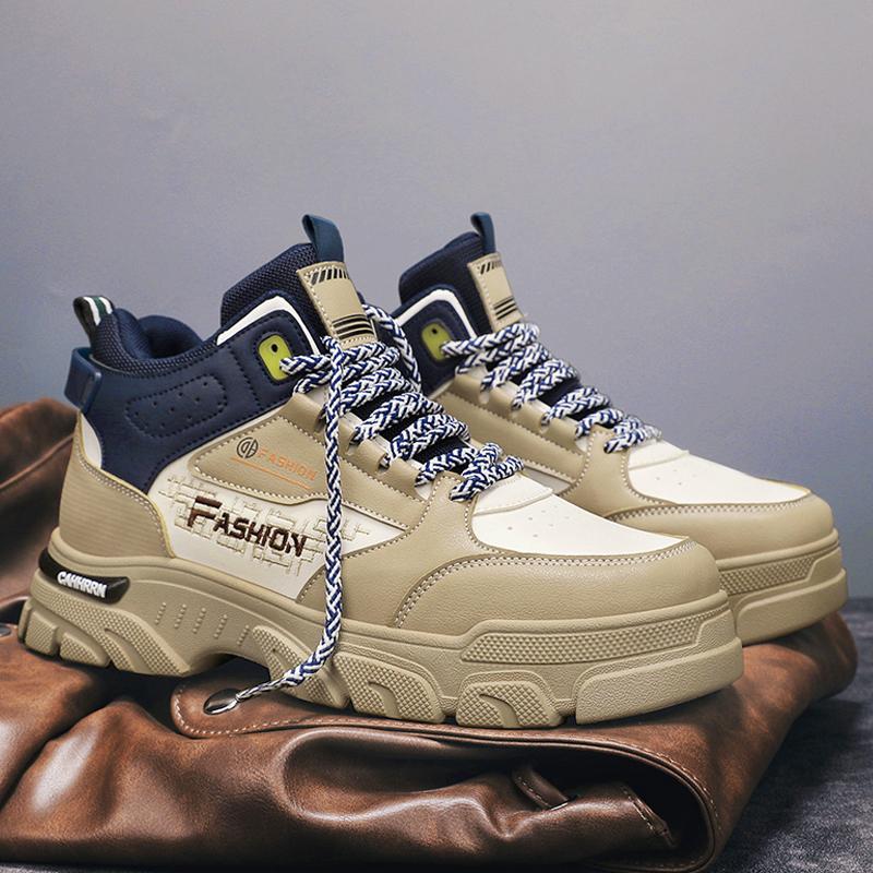 Fashion Men PU Leather Casual Shoes Spring Breathable Comforts Platform Walking Shoes Men High Top Boots Trend Skateboard Shoes