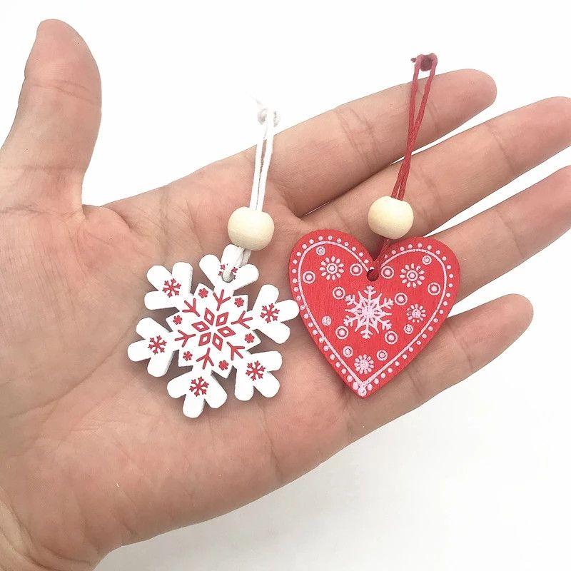 10pcs Christmas 5cm Tree Wooden Decor Xmas Home Hanging Ornaments Pendants Gift