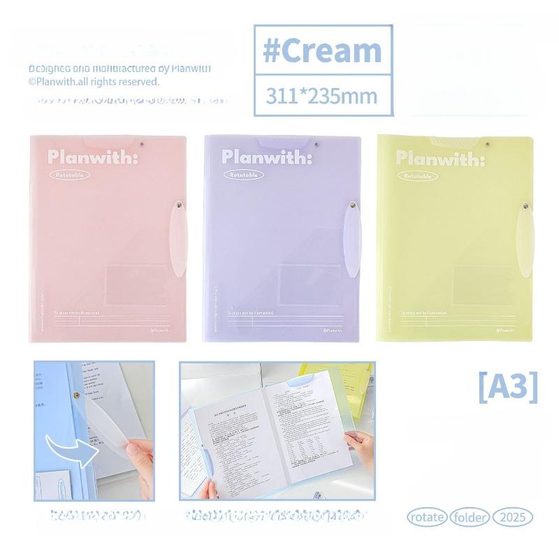 Planwith Friends Program A3 Rotating Folder, Thickened PP Translucent Folder Student Test Paper Storage Book