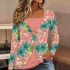 Tops for Women  Flower Print Long Sleeve Fake Two‑Piece Top Fall Casual Slim Pullover Women's Long Sleeve Top