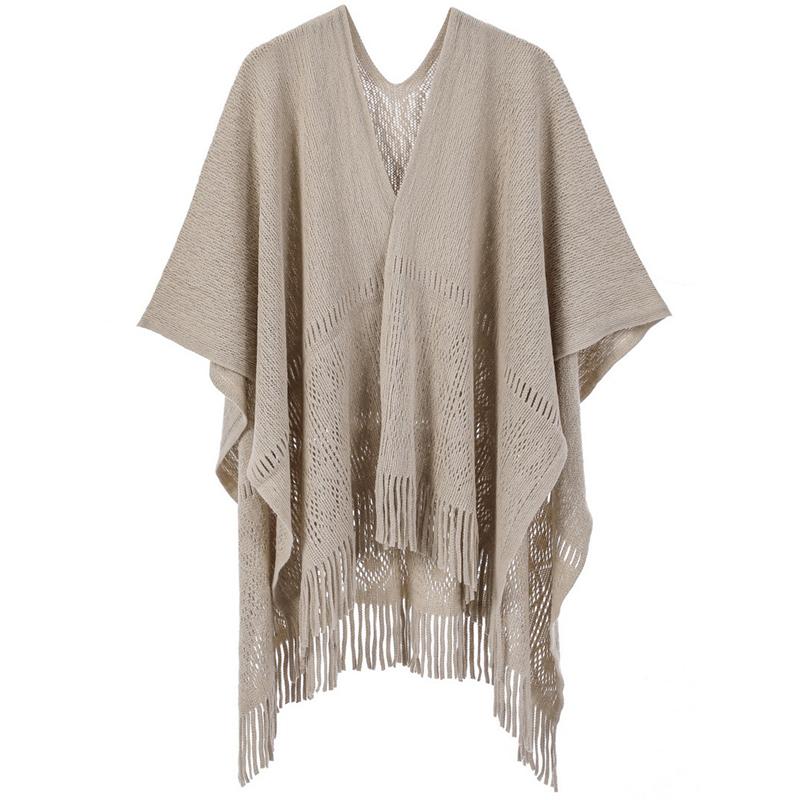 Autumn Winter Hollow Crochet Scarf Women Lady Layers Poncho Elegant Solid Tassel Shawl Scarve Capa Para Mujer Fashion Party New
