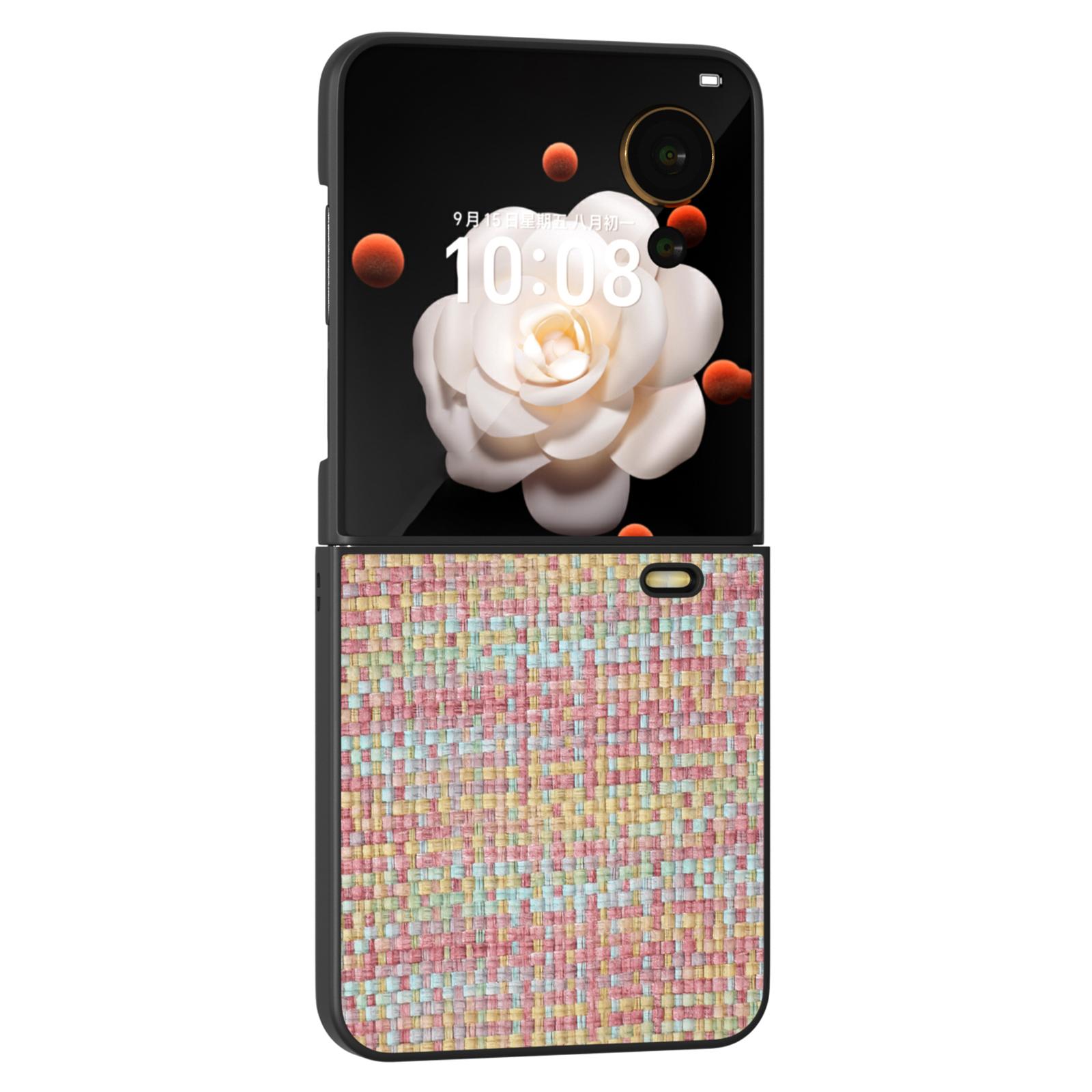 

For Honor Magic V Flip 5G Case Plaid Texture Leather Coated PC Phone Cover Pink