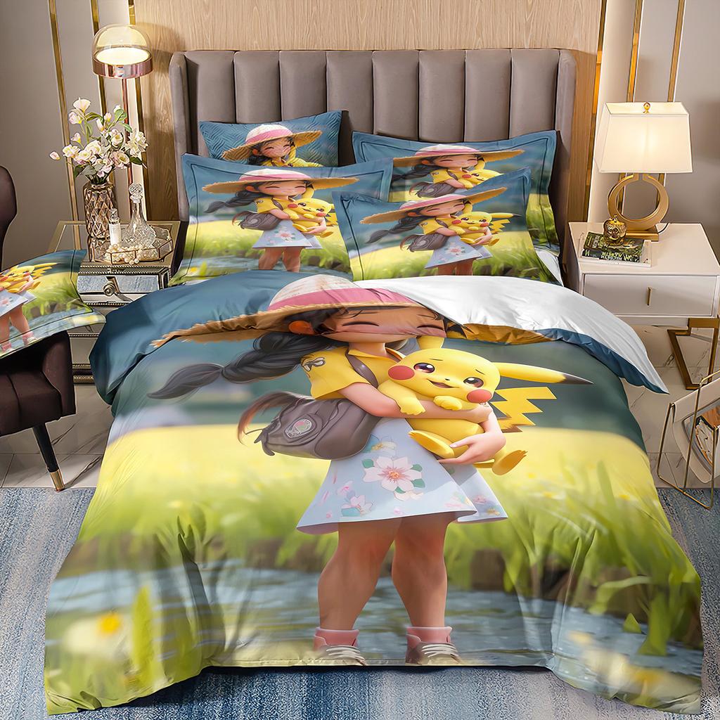 Pokemon Pikachu Bedding CollectionCartoon Anime Quilt Cover For Kids Boys Girls GiftBedding Cover And Pillowcase 7550Cm