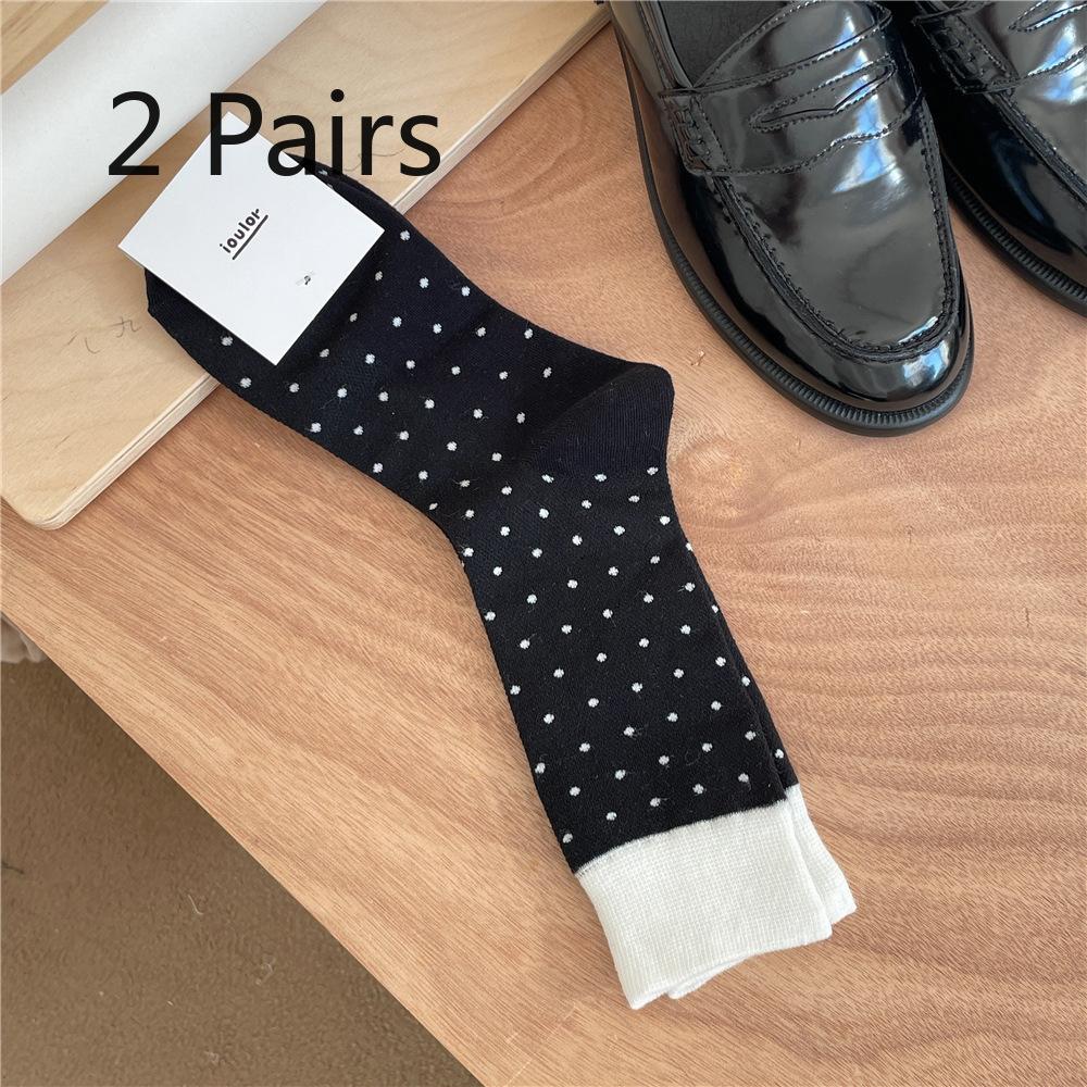 

2 пары цветных носков до середины икры в горошек для девочек, летние универсальные, повседневные носки-гольфы, дышащие и влагоотводящие сетчатые носки 2 pairs чёрный