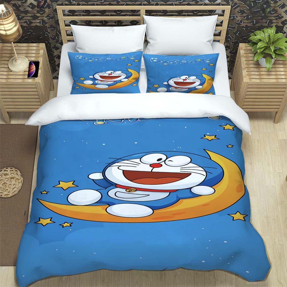 Doraemon Anime Serie Bettwäsche-Set, Inklusive Bettbezug und Kissenbezügen, 3-teiliges Set; Schlafzimmerdekoration kann individuell gestaltet werden.