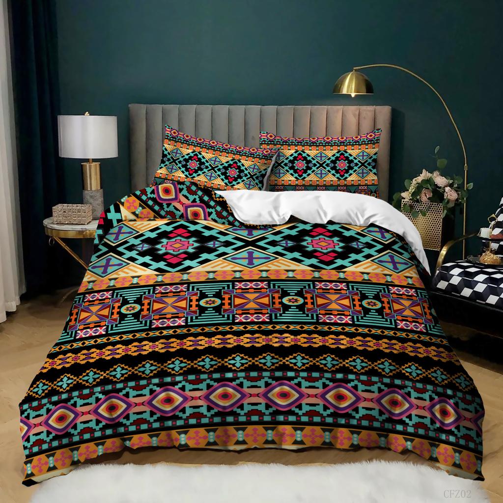 3D Digital Printing Ethnic Style Kit Bedding Quilt Cover Pillowcase Bed Three-Piece Set