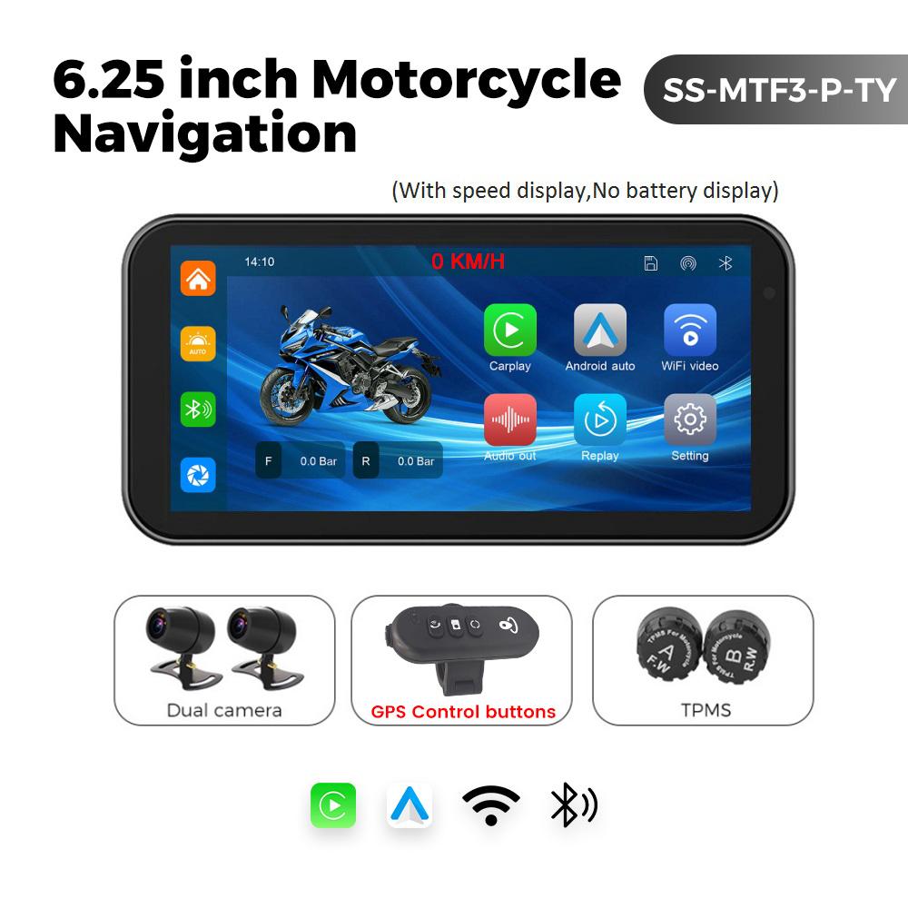 Portable 6.25 Inch Motorcycle GPS Navigation Wireless Carplay Android Auto IP67 Waterproof Moto Monitor Car Drive Recorder WIFI
