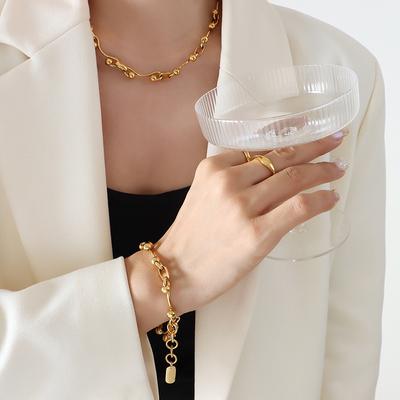 Spice Girl Stacked Jewelry Set Interlocking Personalized Thick Chain Necklace Bracelet Titanium Steel Gold Plated Heavy Industry
