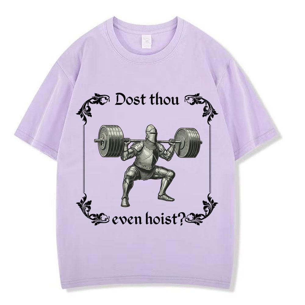 Hebst du überhaupt mittelalterliches T-Shirt Lustiger Fitnessstudio-Ritter Gewichtheben T-Shirts Unisex Baumwolle Lässig Übergroß Kurzarm T-Shirts