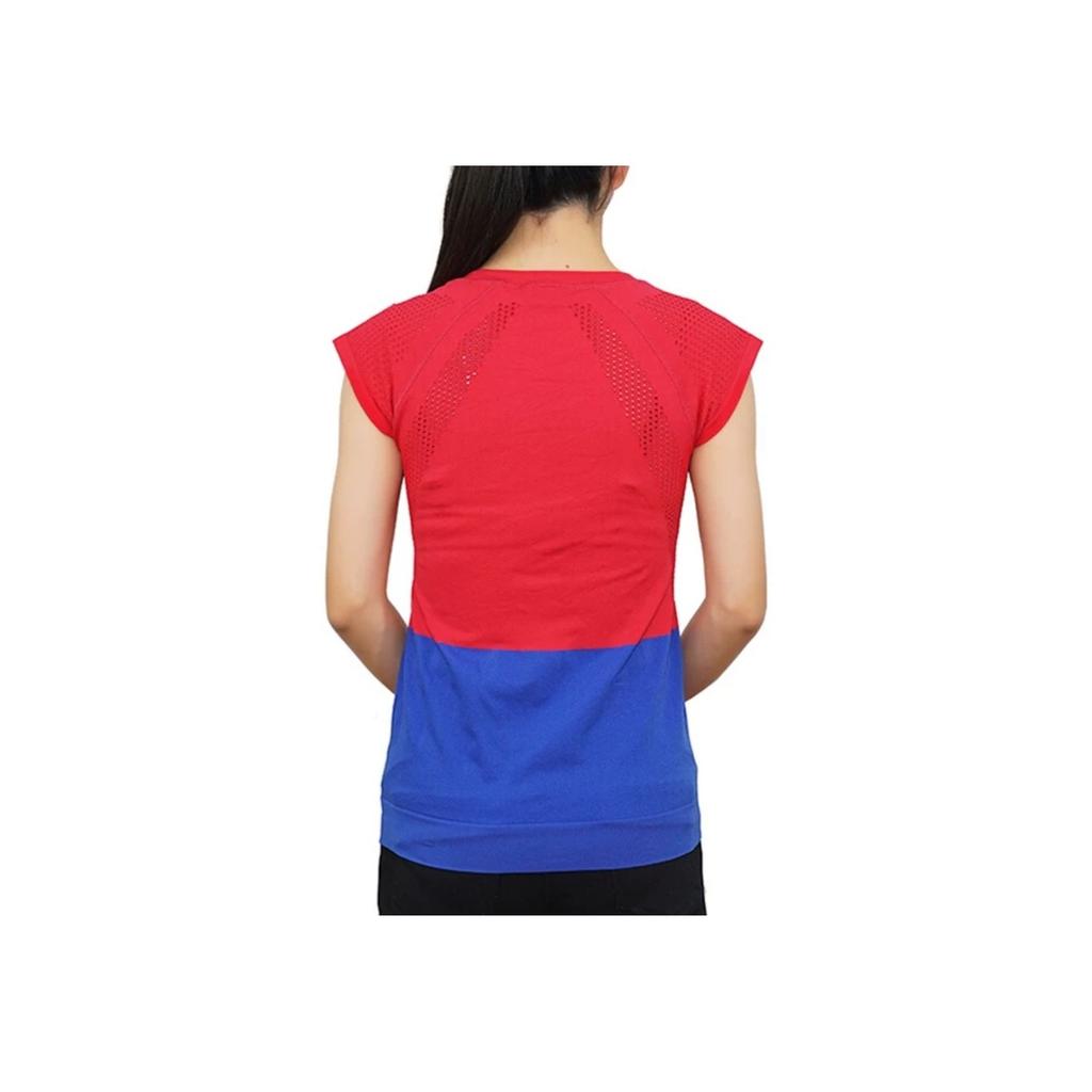 adidas Color Block Quick Dry Short Sleeve Tennis Shirt Women Tops Red Blue BQ3465
