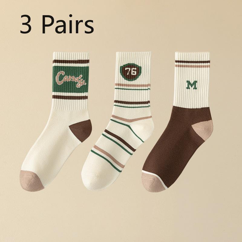 3 Pairs of Women Retro Trend Assorted Cartoon Letter Diamond Sports Warm Sweat Absorption Tube Socks
