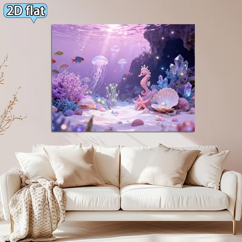 2D Magical Underwater Tapestry Purple Blue Ocean Wall Art for Kids Room