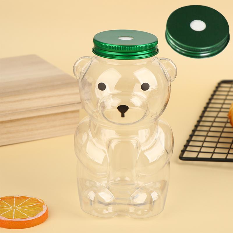 500ml Tragbare Cartoon-Bären Transparente Flaschen Klare Milchtee Kaffee Flasche Für Bubble Tea Saft Milchshake Partyzubehör