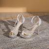 New Fashion Crystal Stiletto Heel Sandals Women Shoes Platform Peep Toe Solid Ankle Buckles Sandals Strap Sexy Summer Party Shoe
